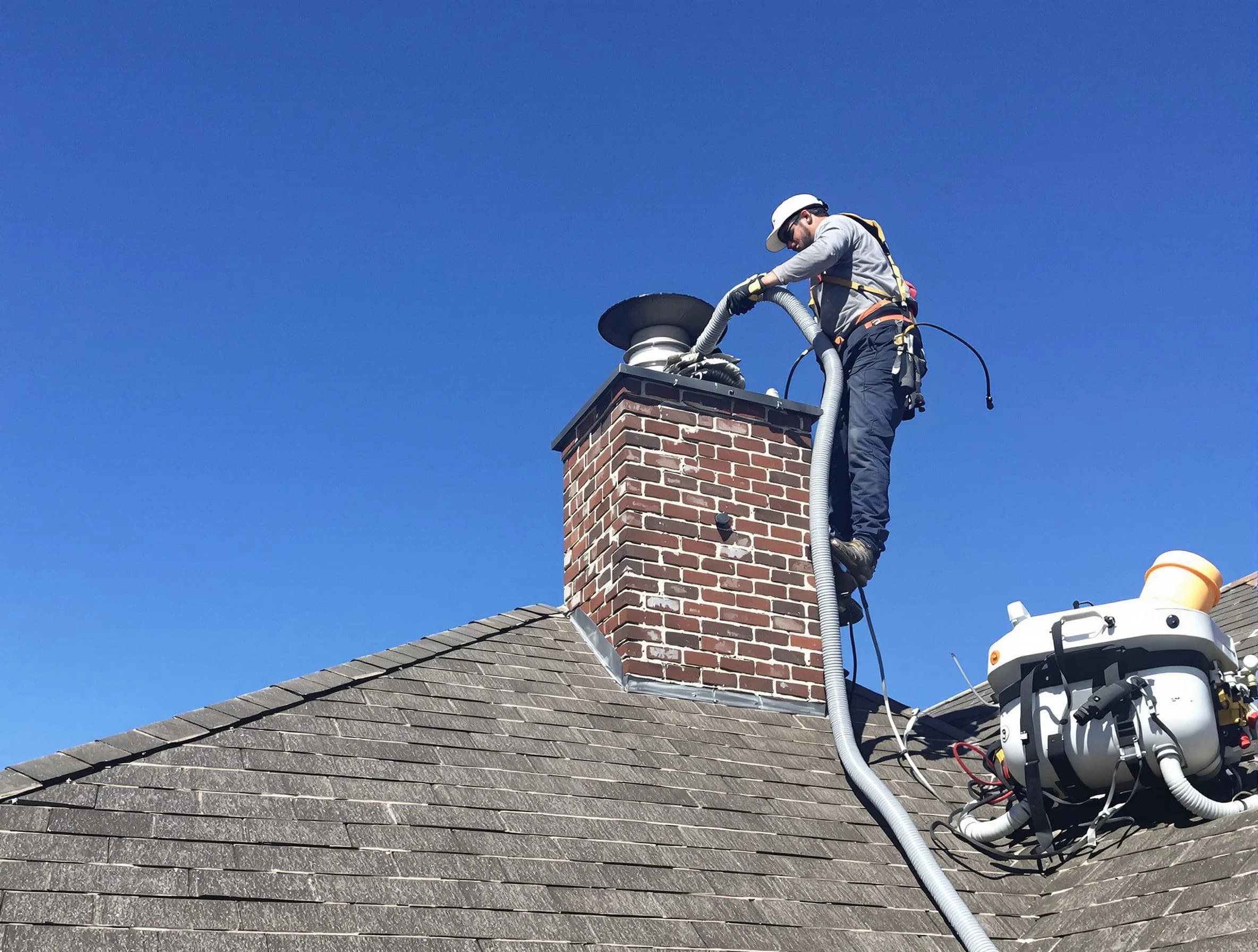 Dedicated Clay Chimney Sweep team member cleaning a chimney in Clay, AL