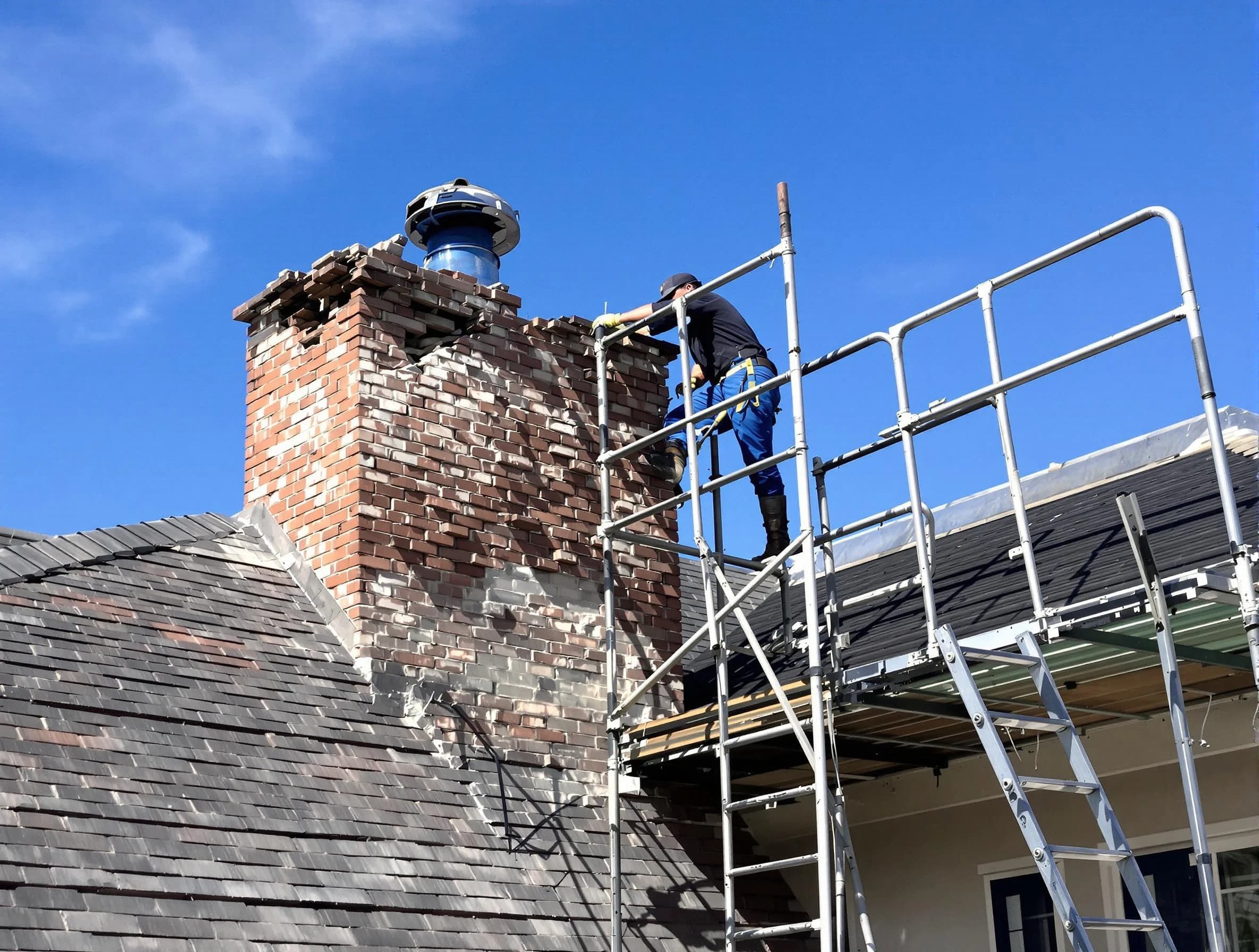 Rebuilding a chimney structure by Clay Chimney Sweep in Clay, AL