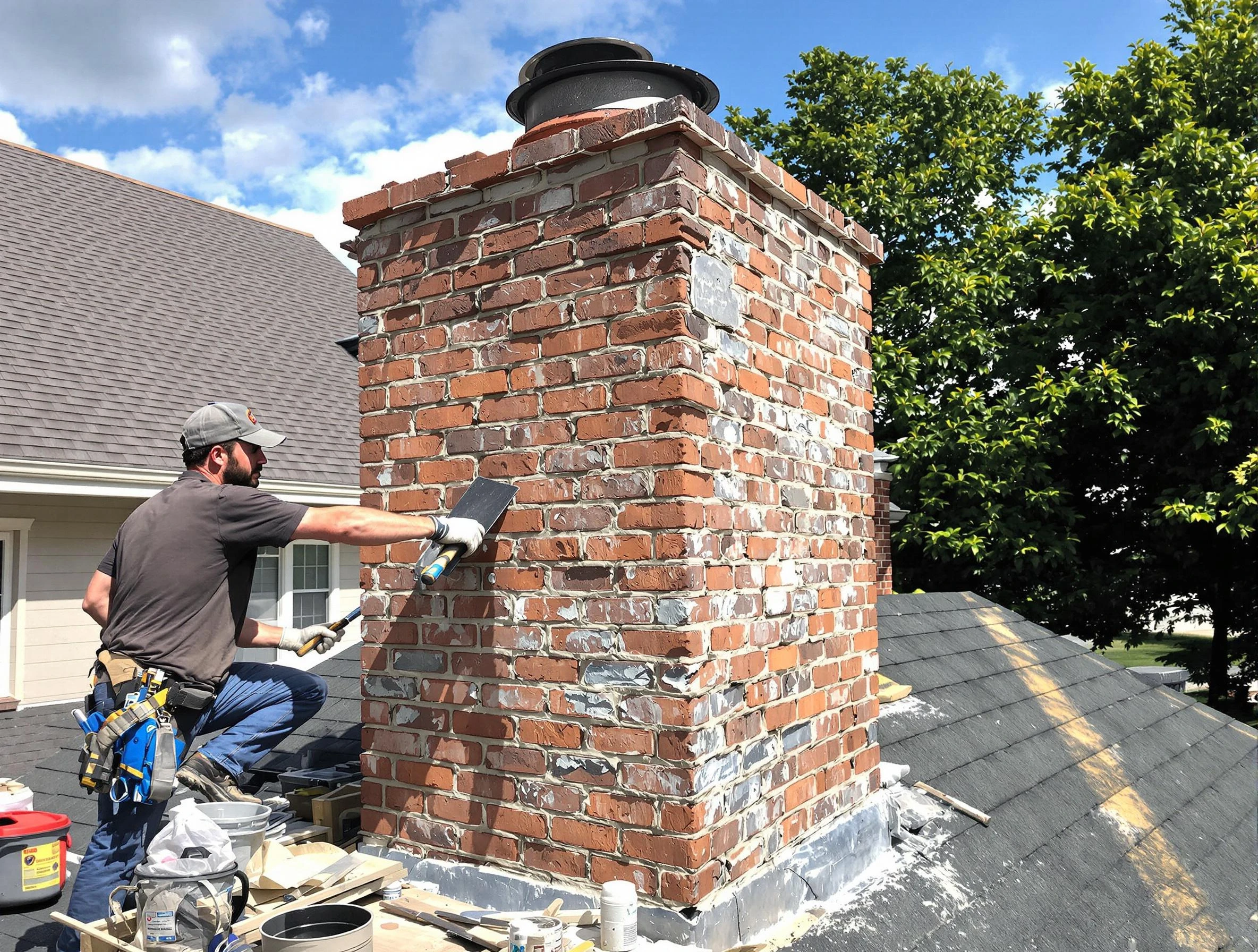 Completed chimney rebuild by Clay Chimney Sweep in Clay, AL
